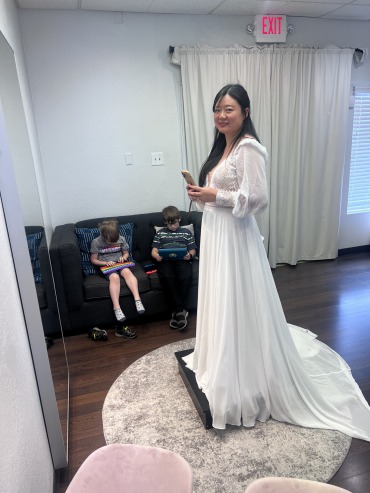 Ying shopping for dresses a Brilliant Bridal in Las Vegas